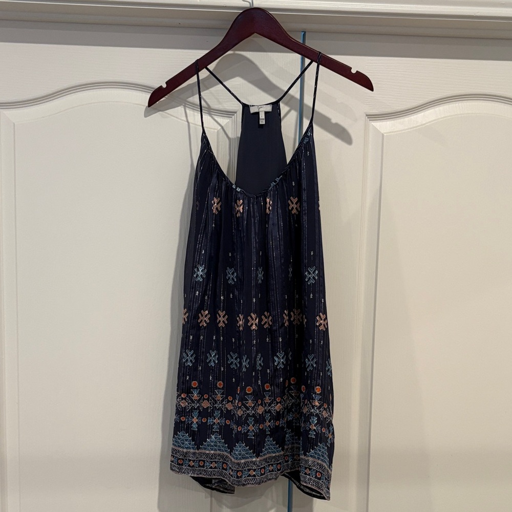 Joie Silk Navy and Orange Embroidered Mini Dress